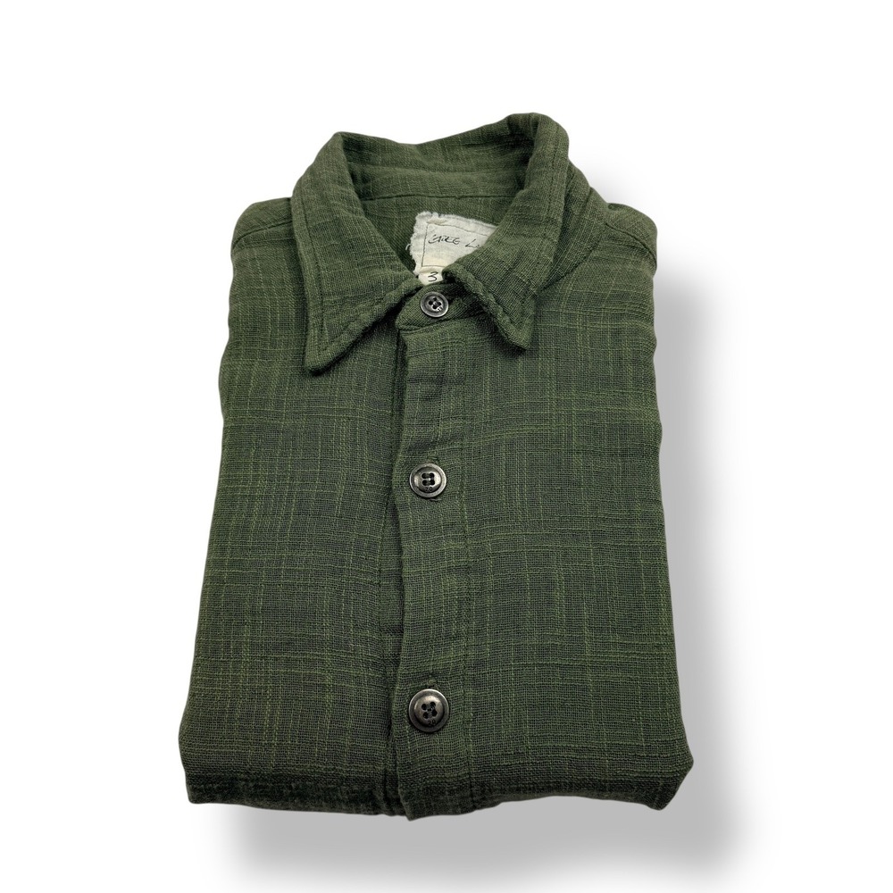 GREG LAUREN Linen Short‎ Sleeve Studio Shirt Green Size 3 Made in USA